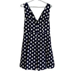 Gracia fit and flare navy and white polka dot dress crinoline skirt lined size L